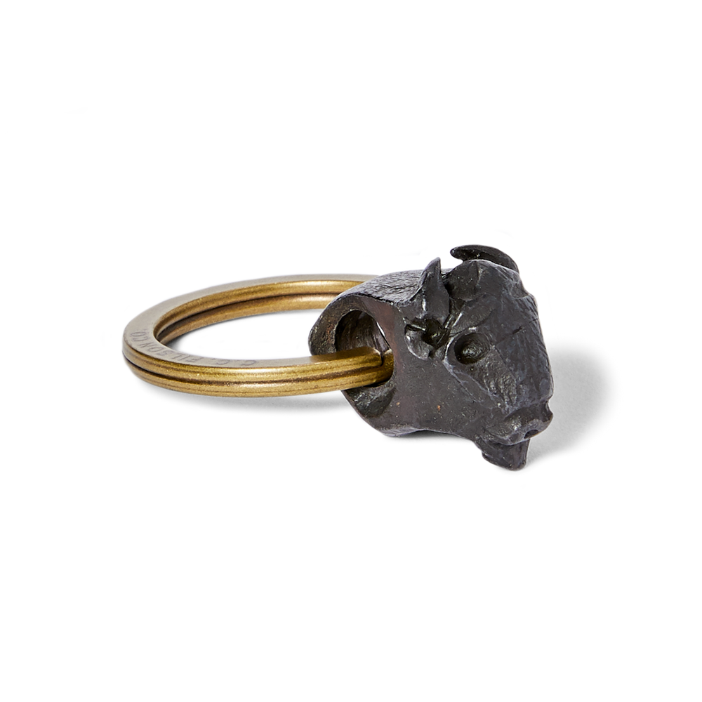 Front-facing image of the Filson Bison Keychain - Steel