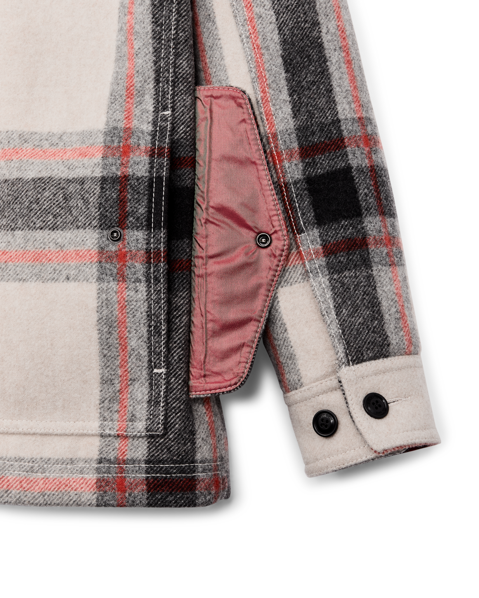 Women's Mackinaw Wool Shearling Cruiser Jacket - Cream / Red / Black Plaid
