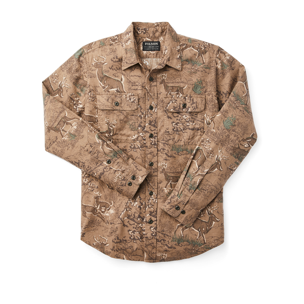 Front-facing image of the Filson Scout Shirt (fast Track ) - Brown (deer Print)