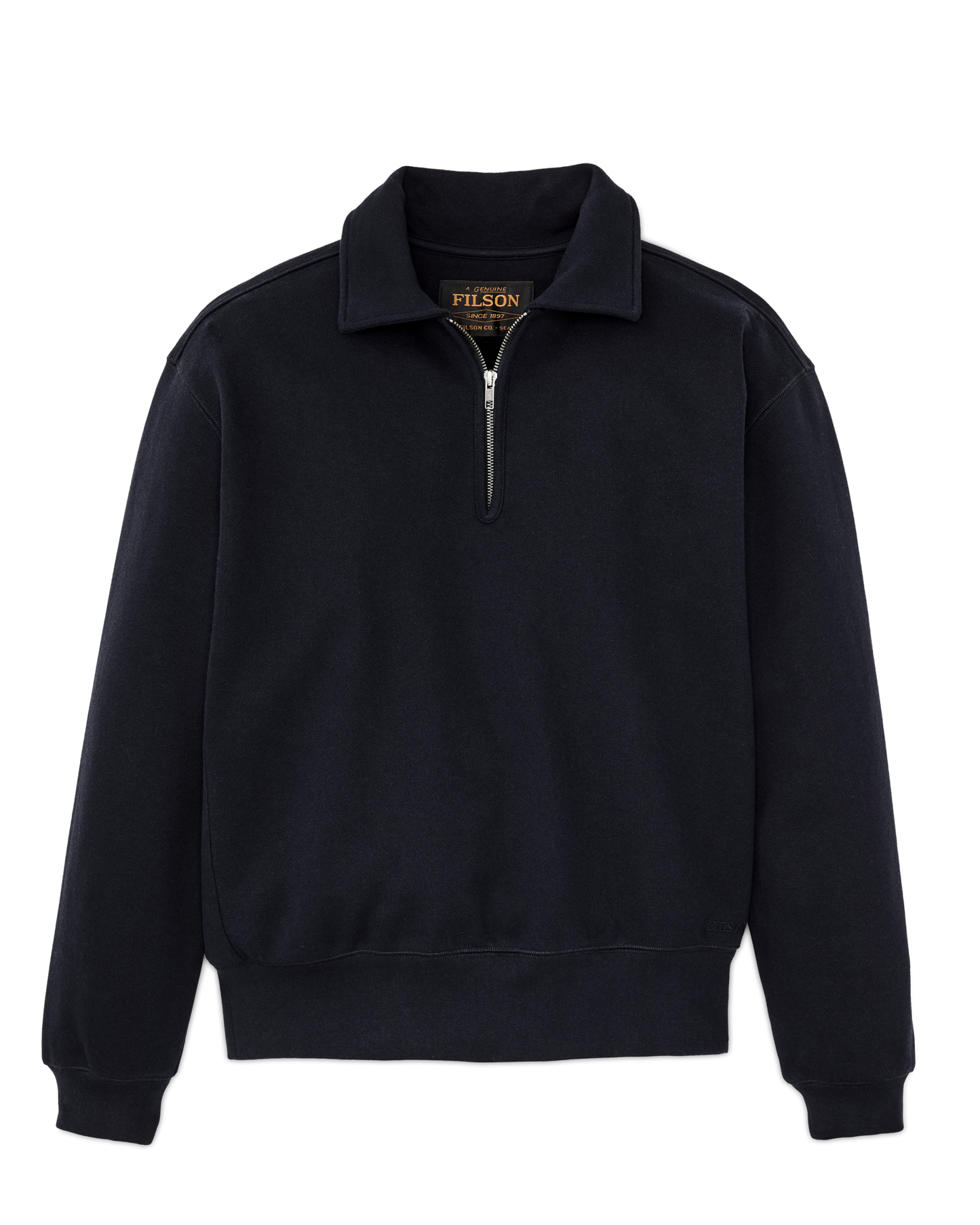 Front-facing image of the Filson 14-oz. Heritage Fleece Quarter Zip - Dark Indigo