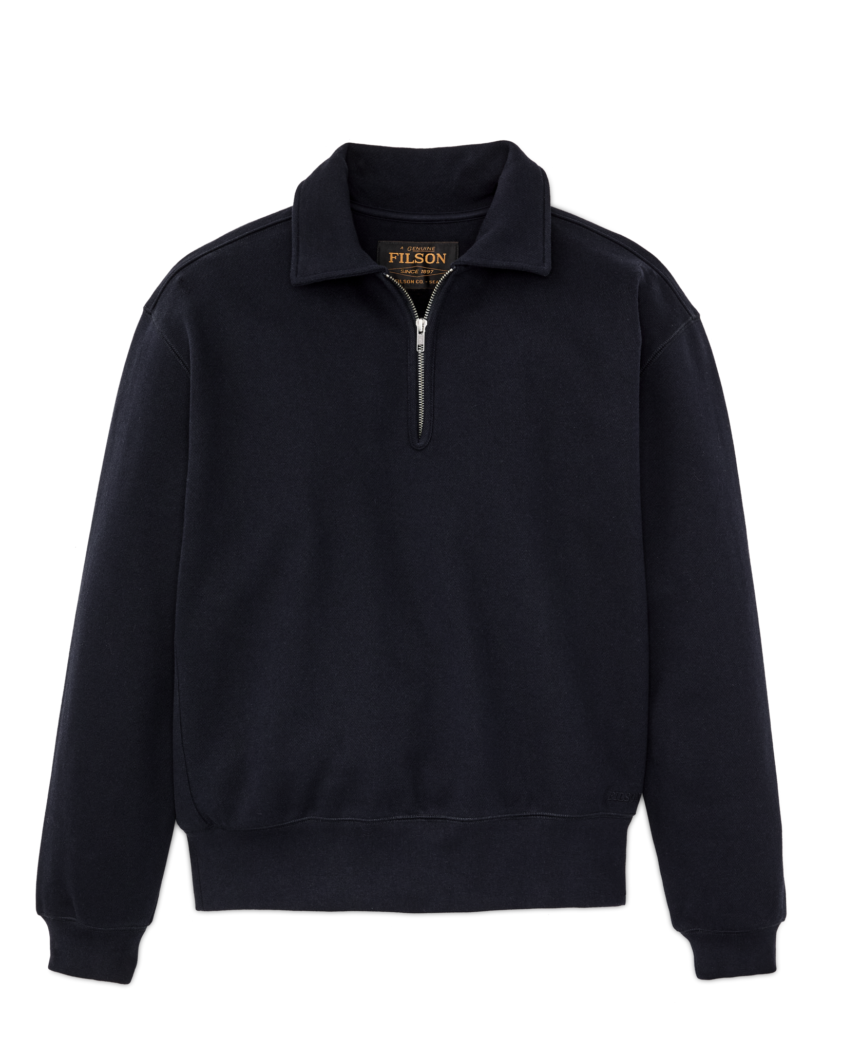 Front-facing image of the Filson 14-oz. Heritage Fleece Quarter Zip - Dark Indigo