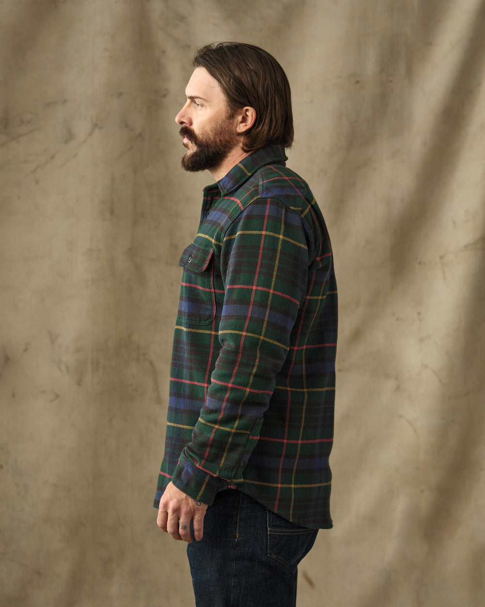 Vintage Flannel Work Shirt - Green / Navy Plaid