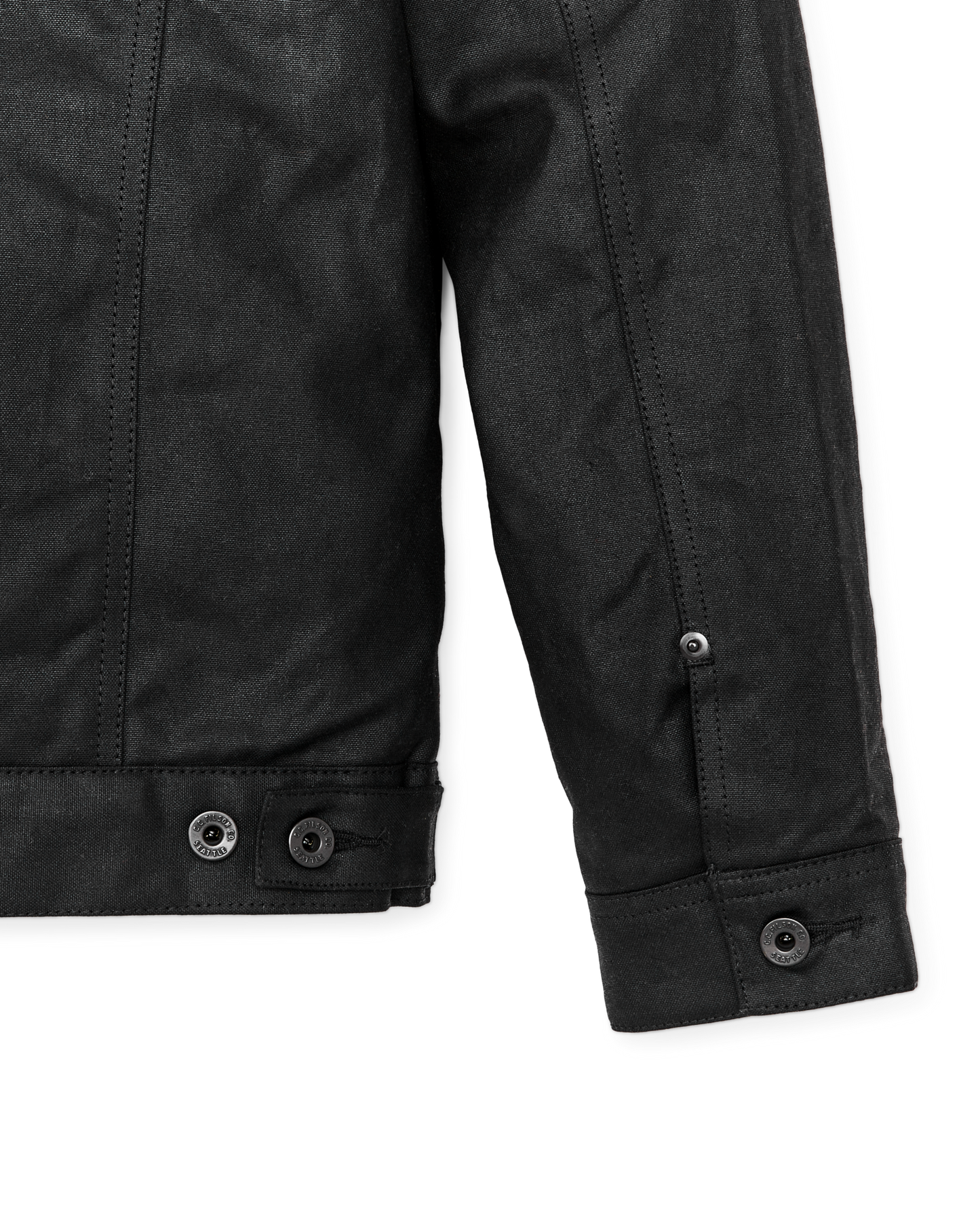 Alternate view of the Filson Tin Cloth Short Lined Cruiser Jacket - Black|Metal shank-button front cuff closures