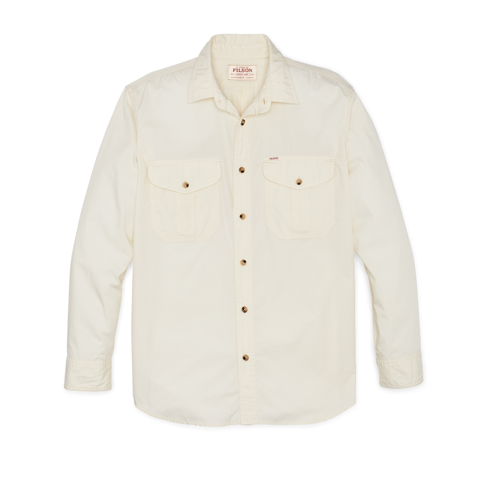 Front-facing image of the Filson Filson's Washed Feather Cloth Shirt - Ivory