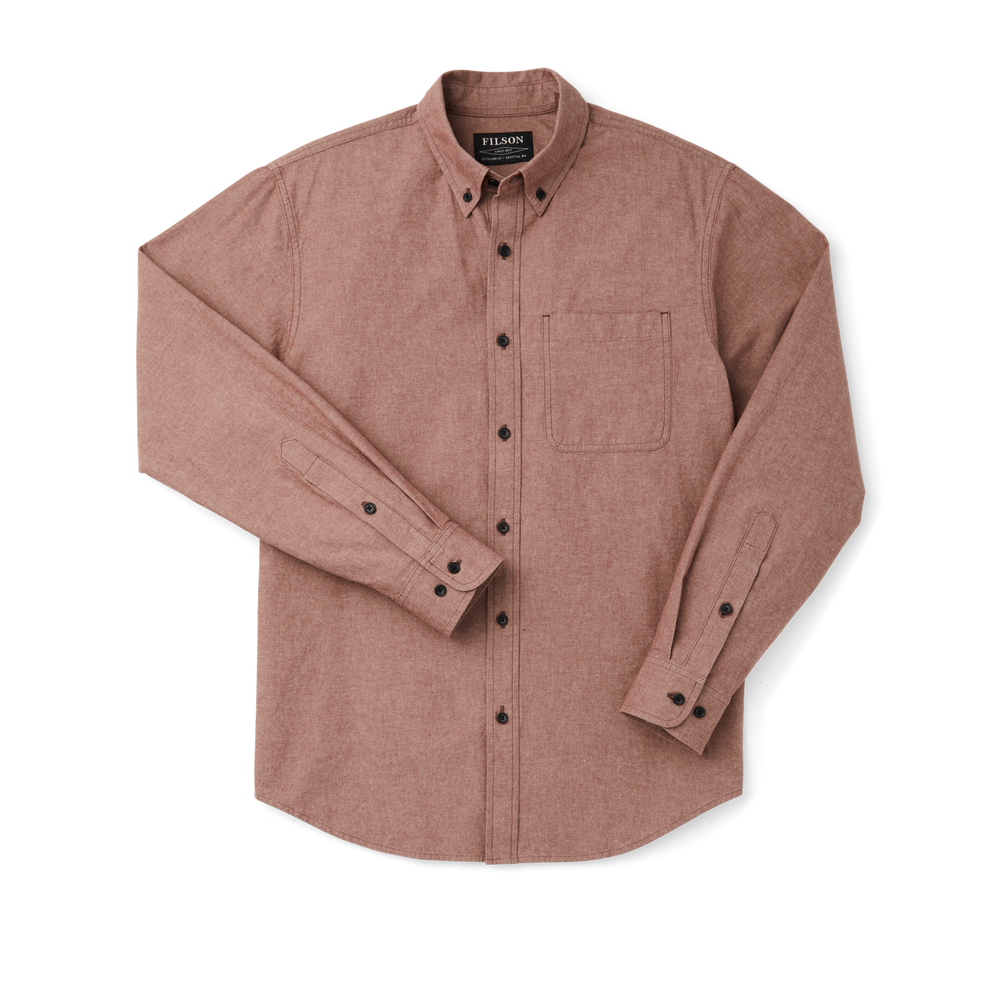Front-facing image of the Filson Chambray Button-down Shirt - Rust Chambray