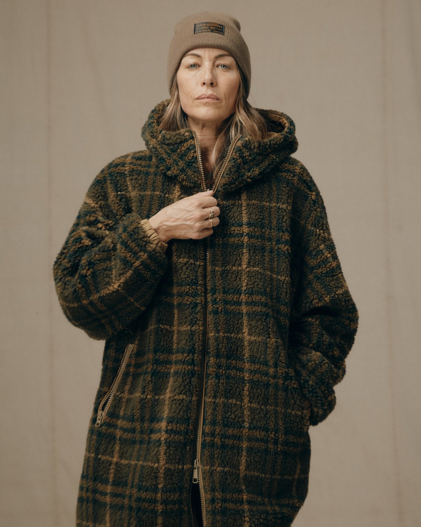 Women's Reversible Woolly Fleece Coat - Tan