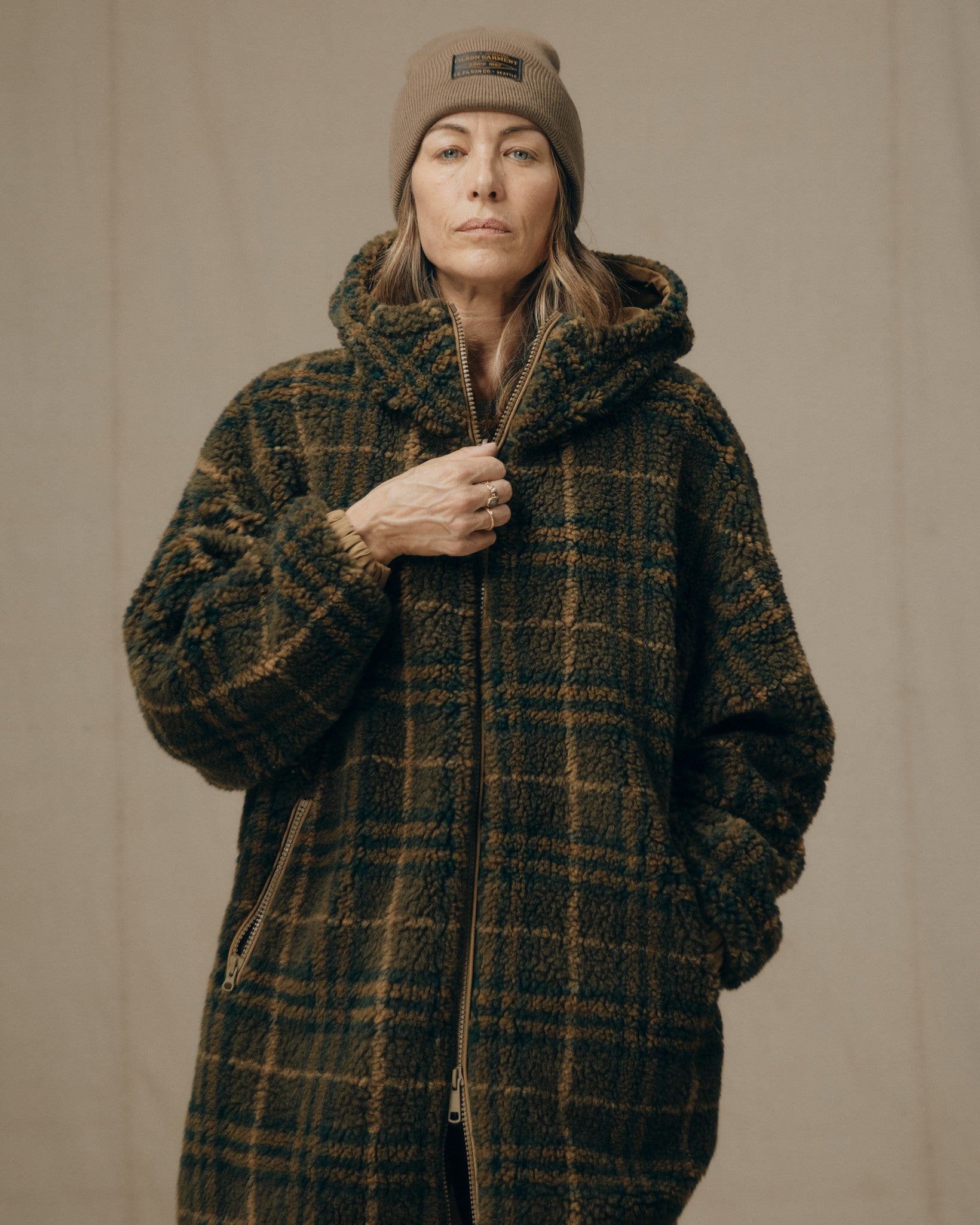 Women's Reversible Woolly Fleece Coat - Tan