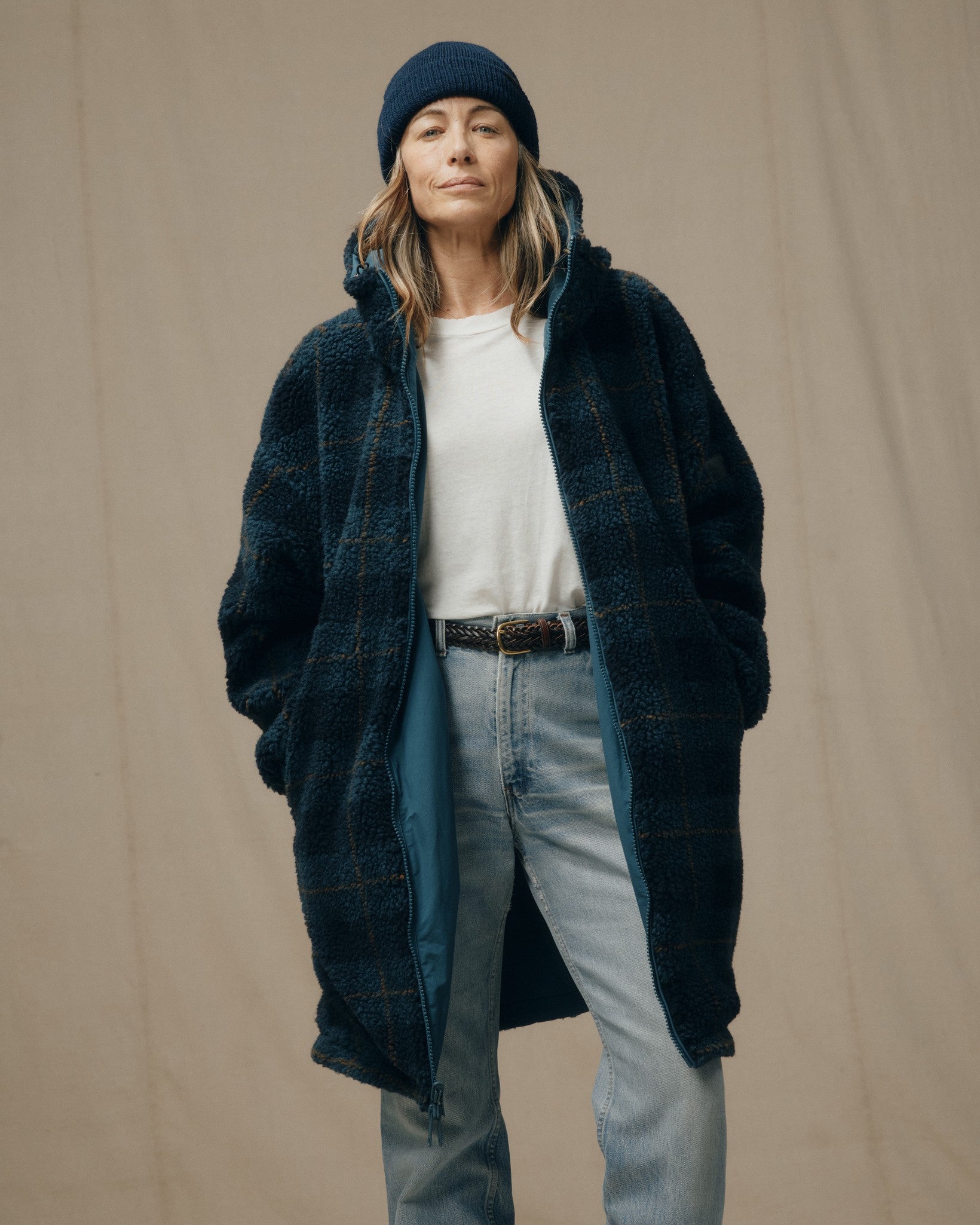 Women's Reversible Woolly Fleece Coat - Dark Teal