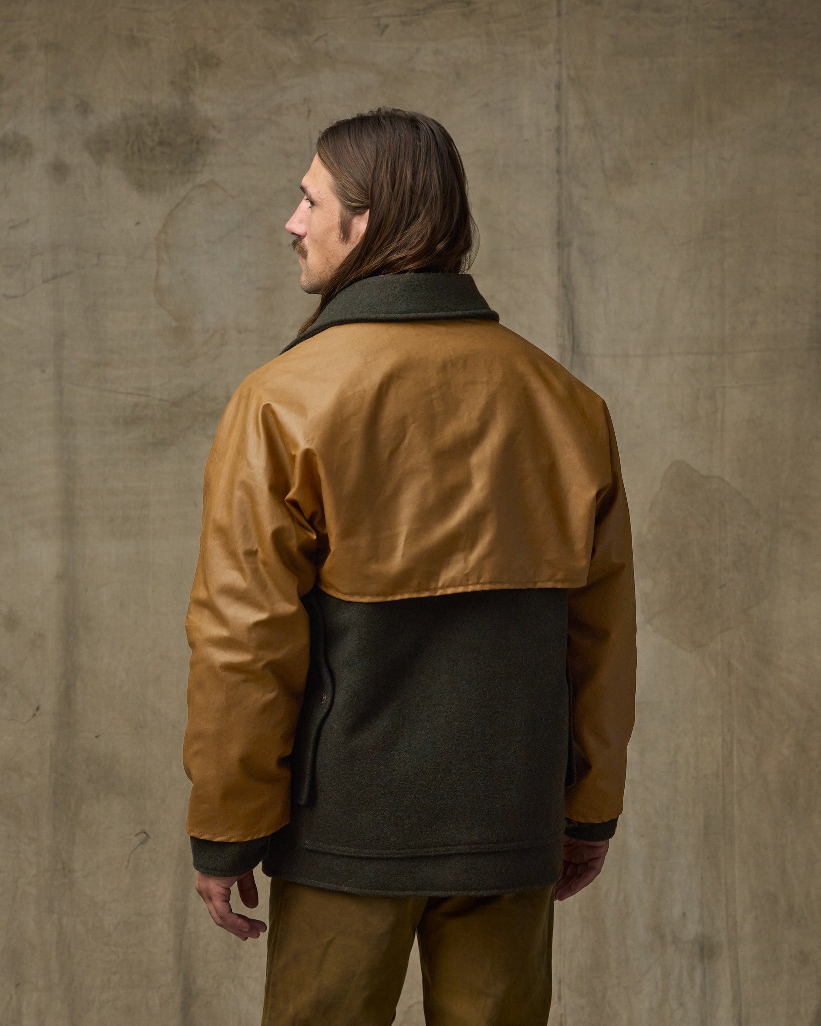 Mackinaw Wool Caped Cruiser Jacket - Peat Black / Dark Tan
