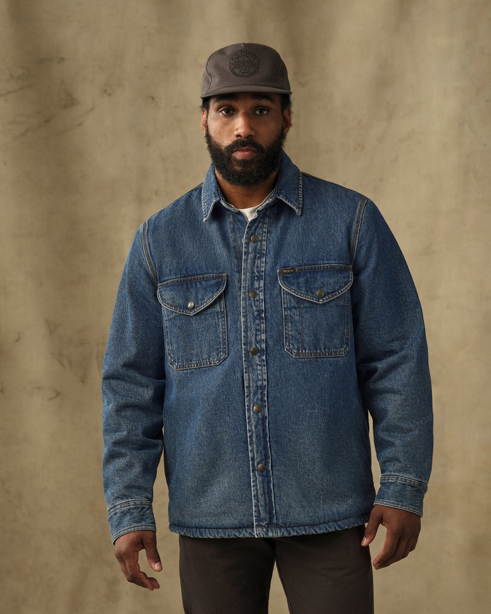 image of a model wearing Filson's Denim Jac-Shirt - Vintage Indigo