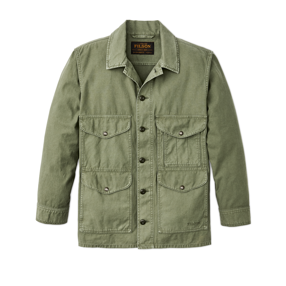 Front-facing image of the Filson Field Cruiser Jacket - Washed Fatigue Green