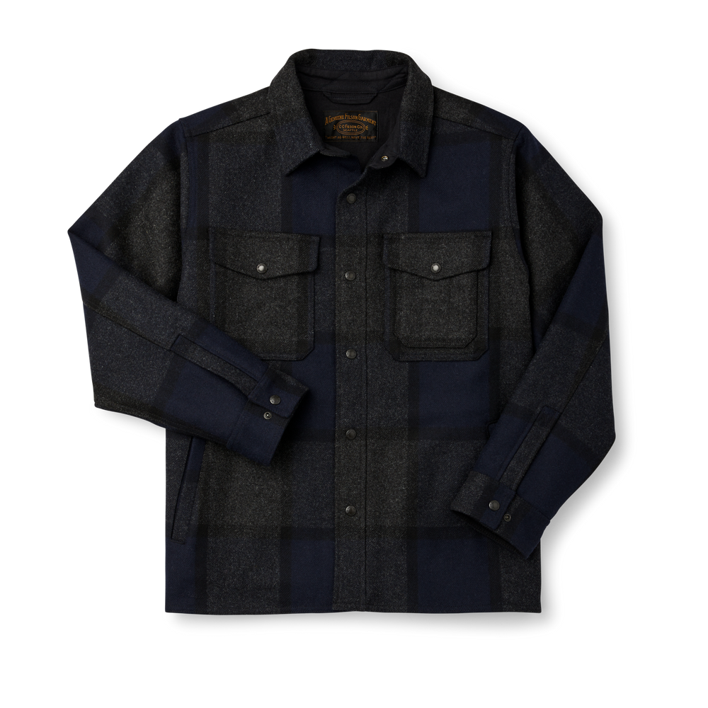 Front-facing image of the Filson Mackinaw Wool Jac-shirt - Navy Charcoal Plaid