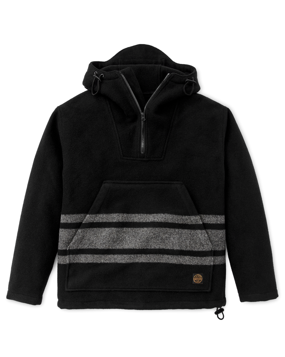 Front-facing image of the Filson Mackinaw Wool Anorak - Black / Gray Stripe