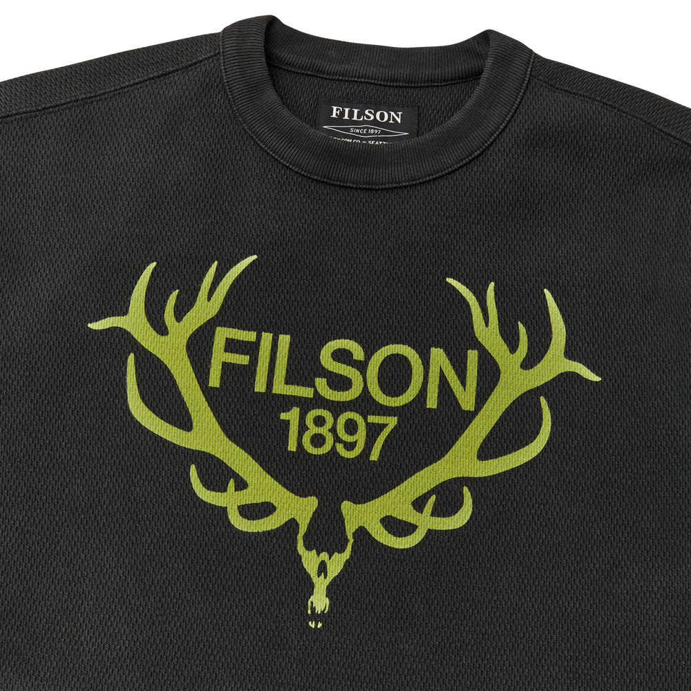 Alternate view of the Filson Waffle Knit Graphic Thermal Crewneck - Faded Black/ Stag
