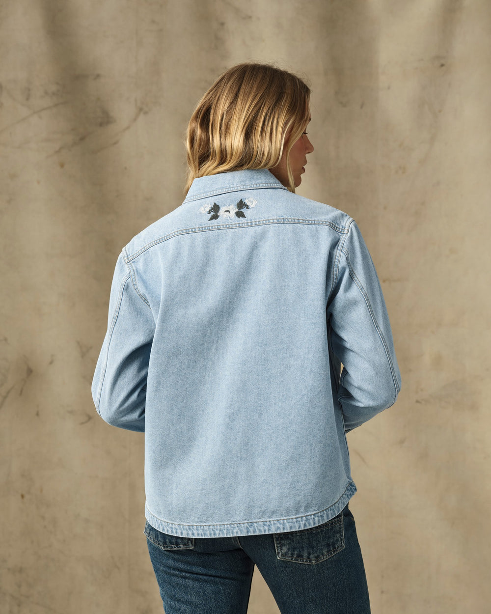 Women's Embroidered Denim Shirt - Pale Indigo