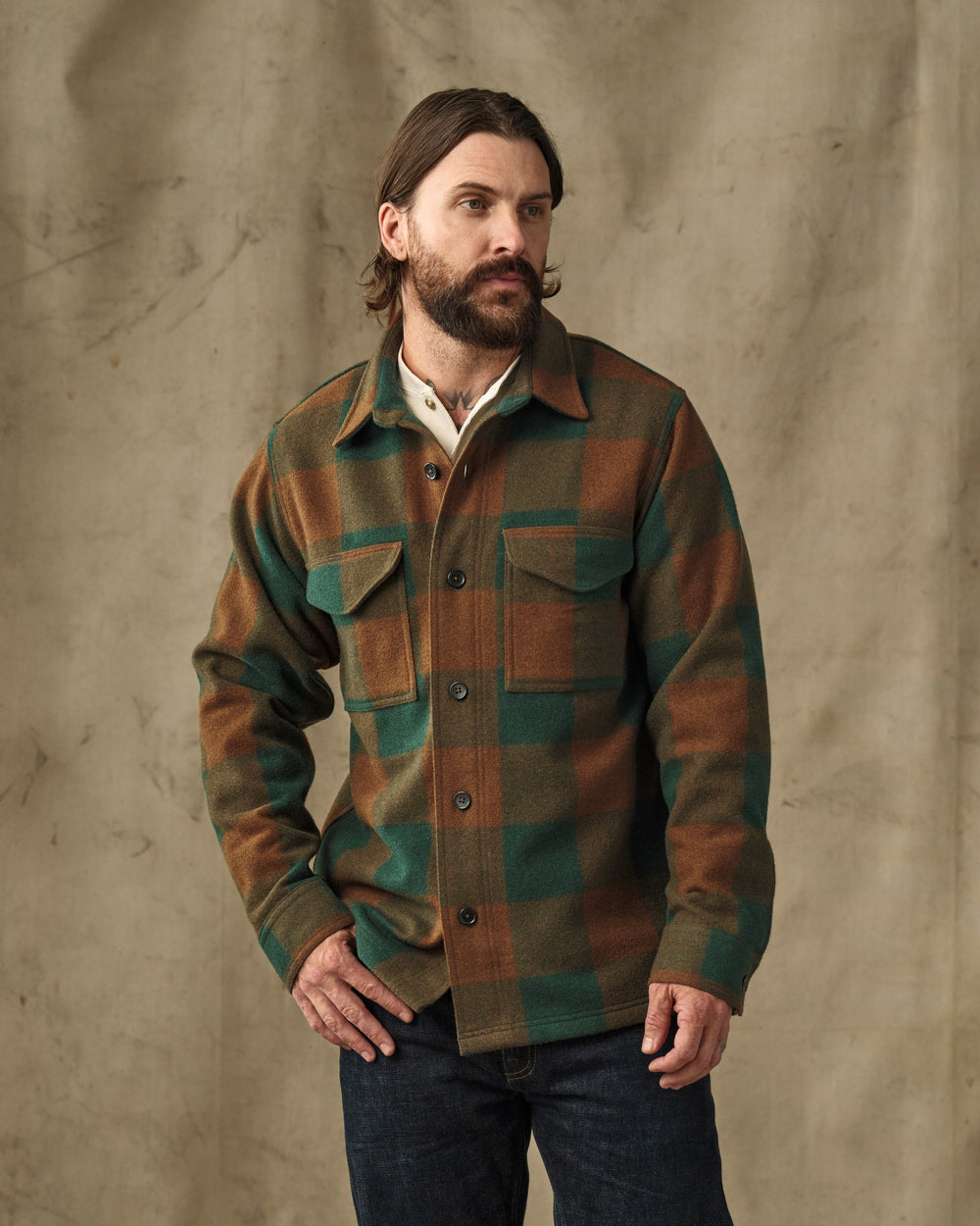 Wool Jac-Shirt - Bronze / Green Plaid