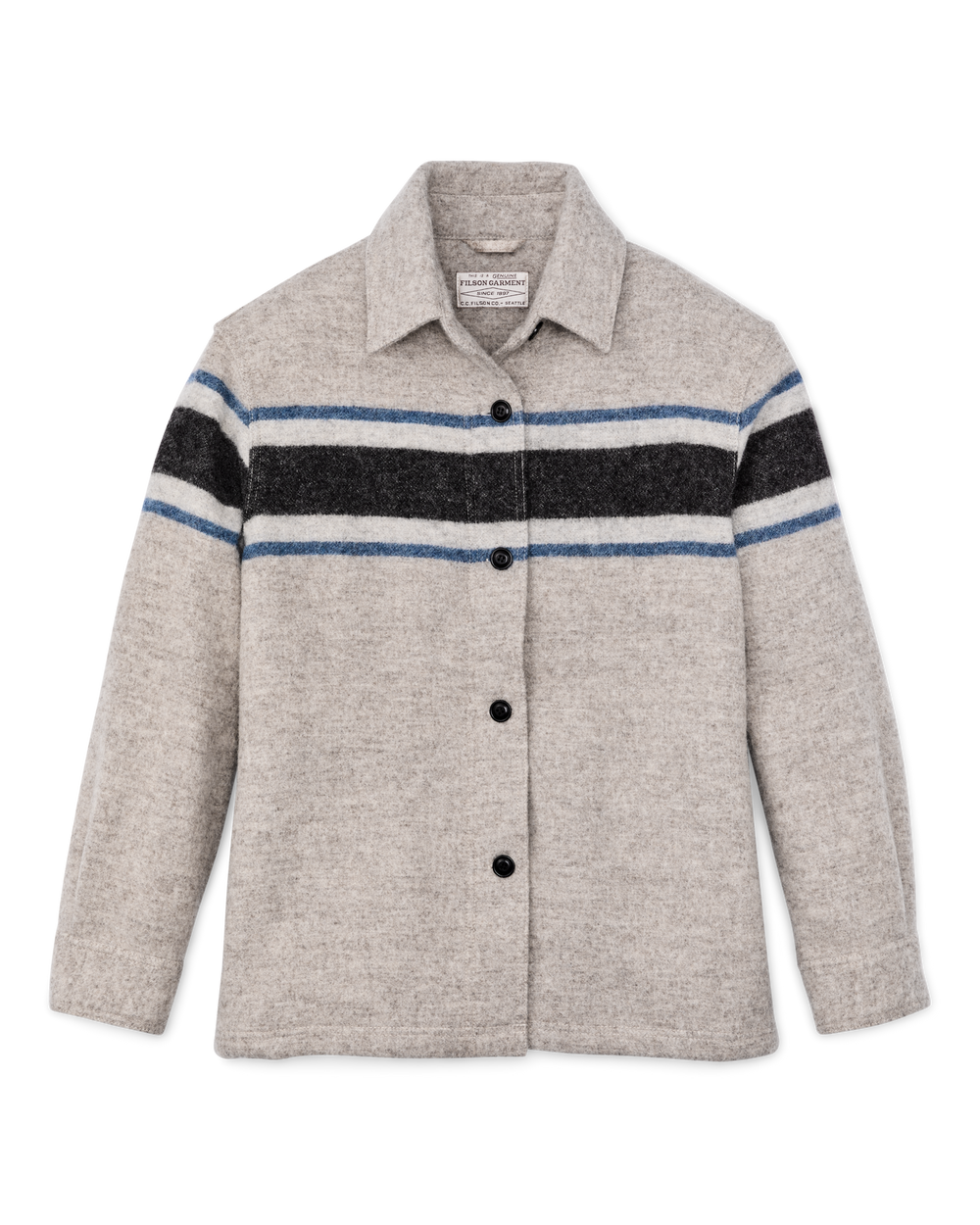 Women's Wool Overshirt - Gray / Black Blanket Stripe
