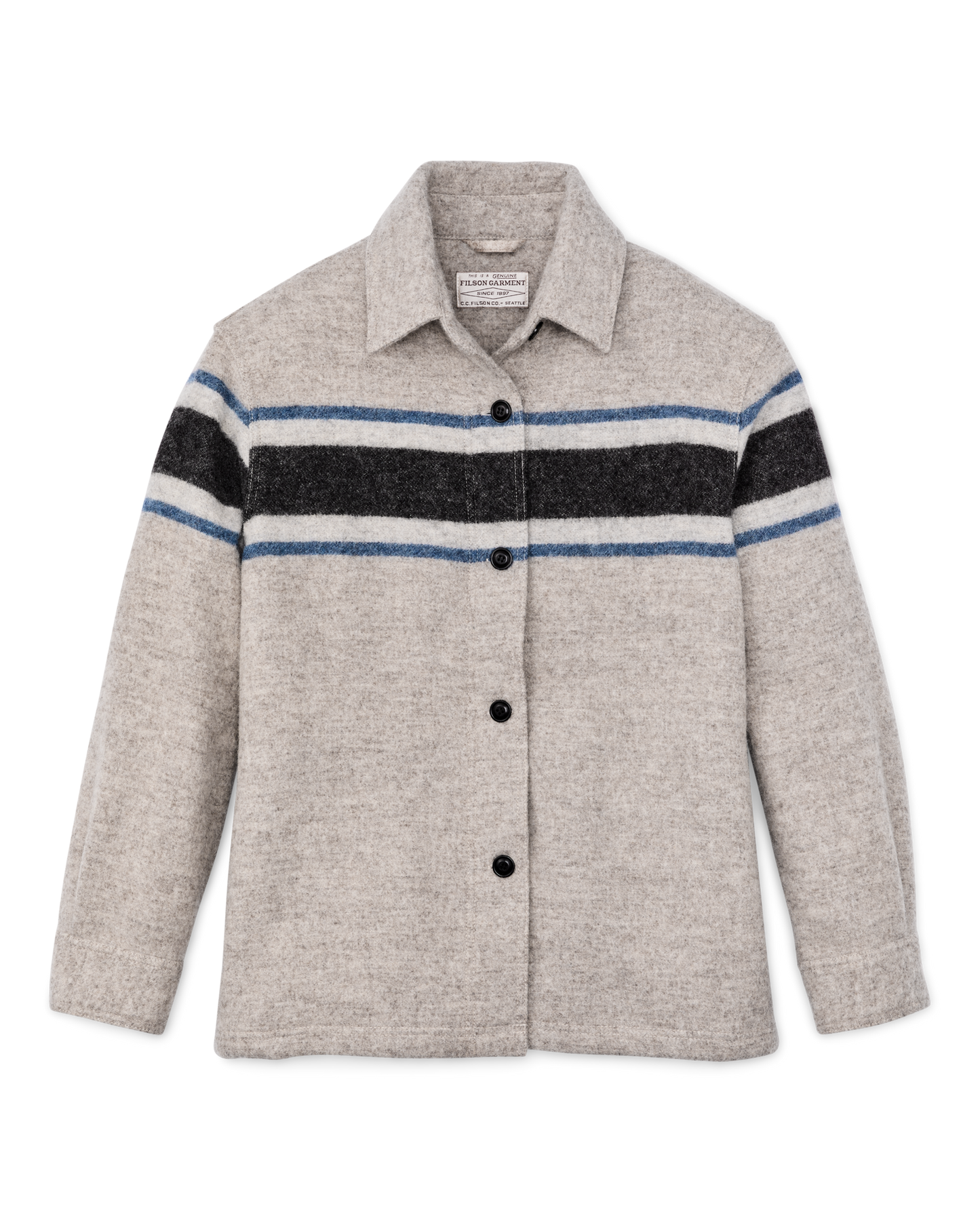 Women's Wool Overshirt - Gray / Black Blanket Stripe