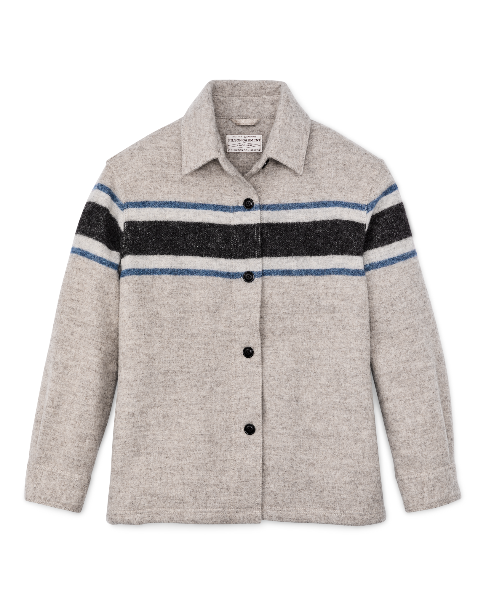 Women's Wool Overshirt - Gray / Black Blanket Stripe