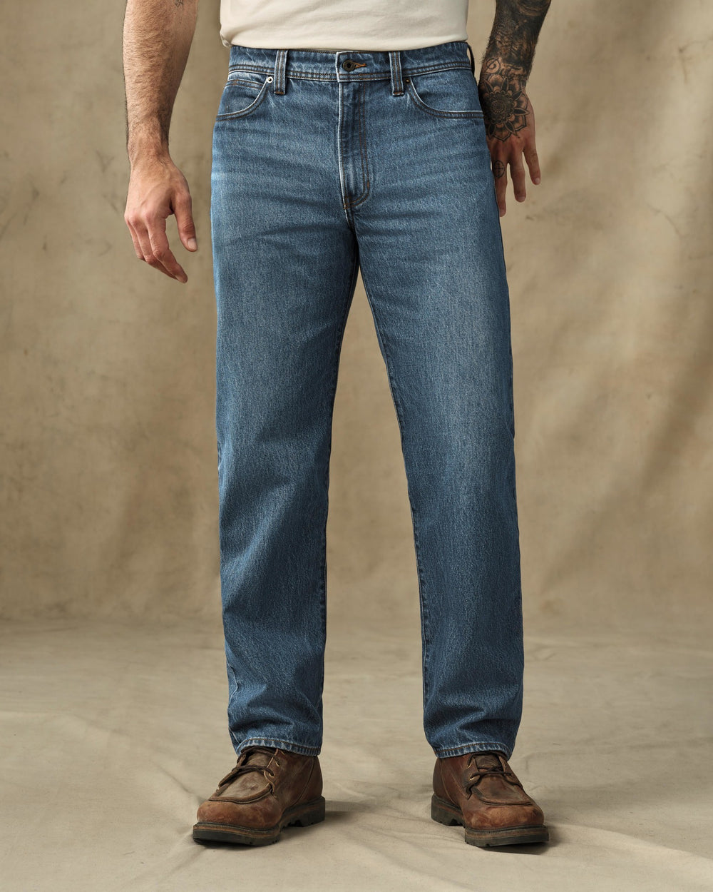 image of a model wearing Filson's 14-oz. Straight-Leg Jeans - Vintage Indigo