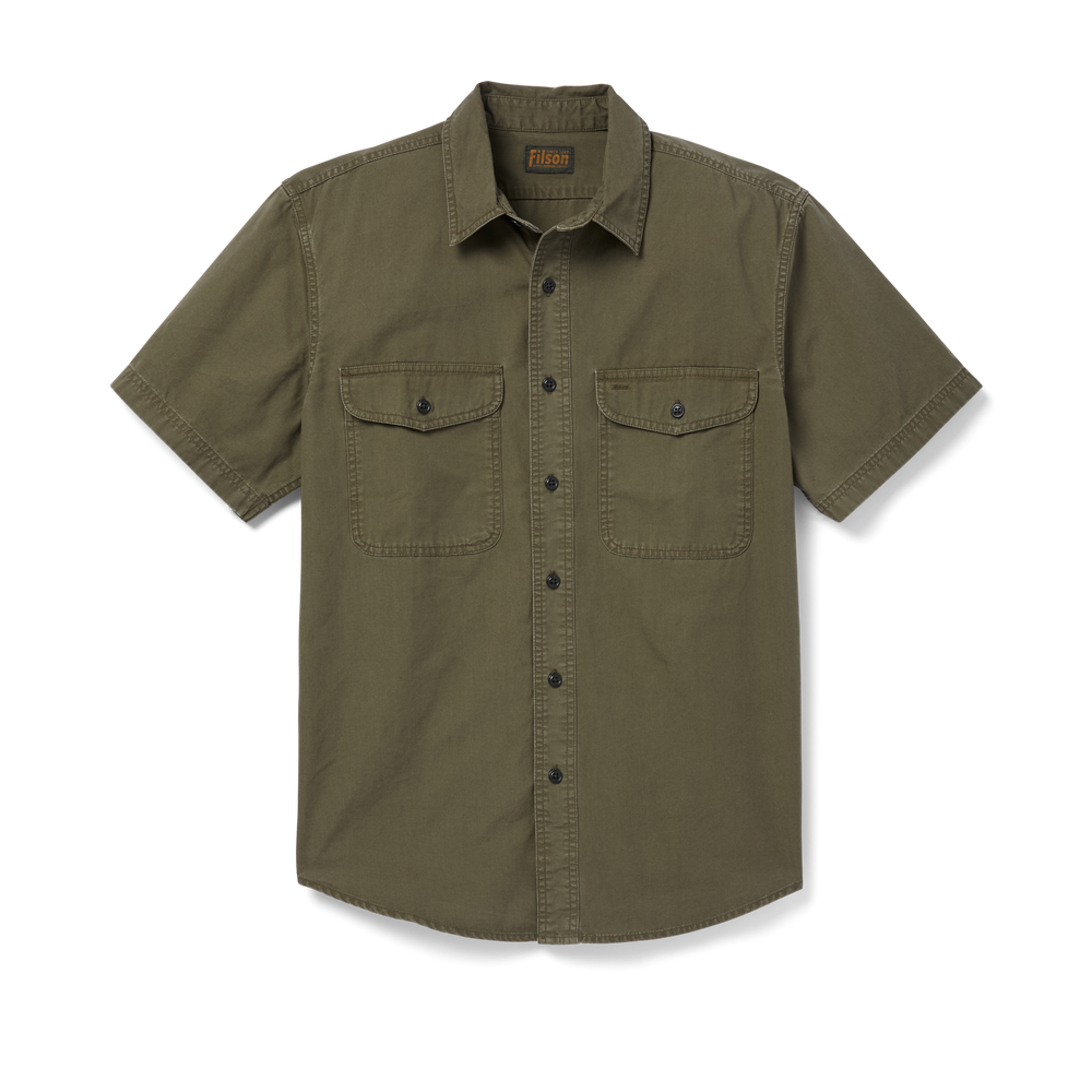 Front-facing image of the Filson Short Sleeve Field Shirt - Light Olive Brown
