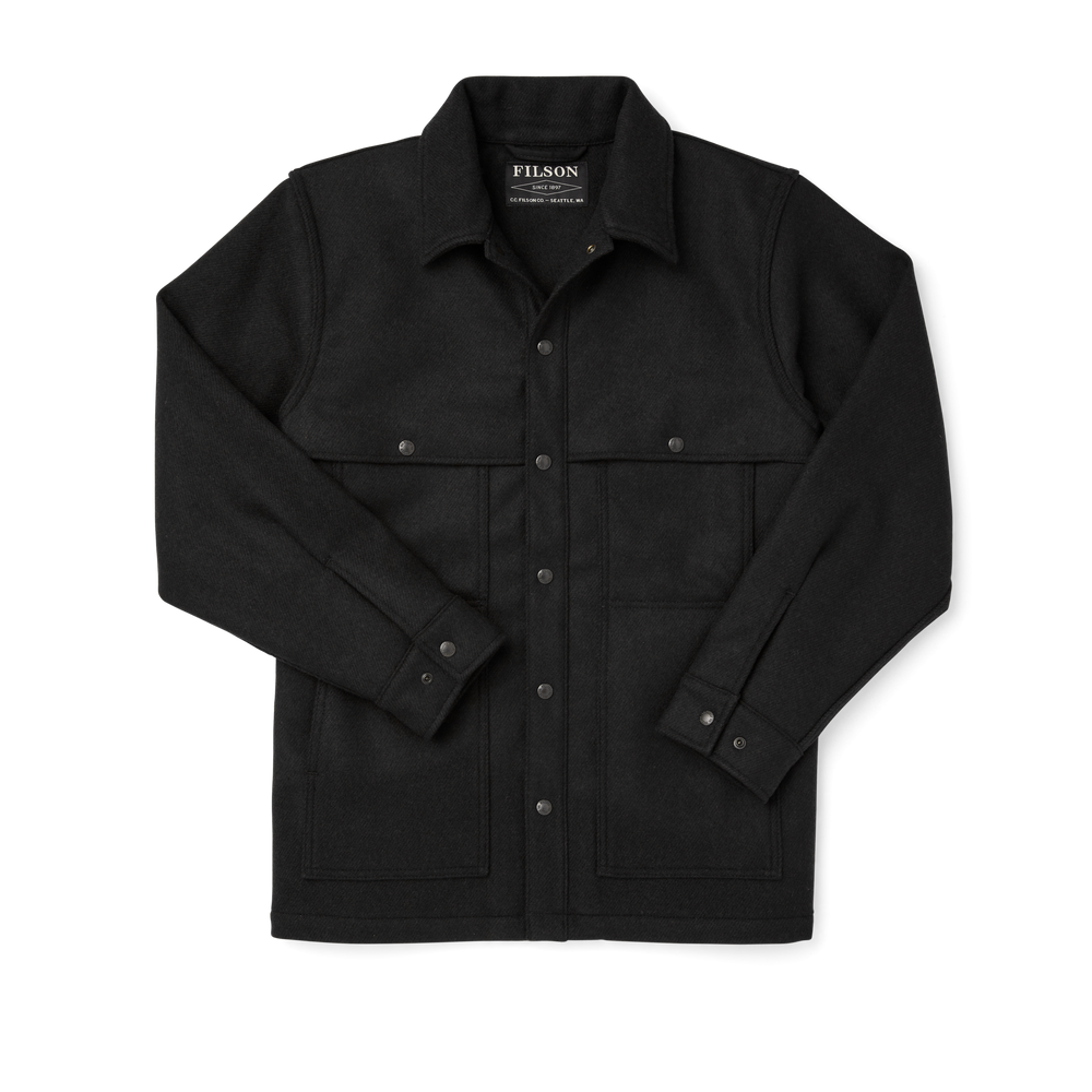 Front-facing image of the Filson Wool Cape Coat - Brown / Black Twill