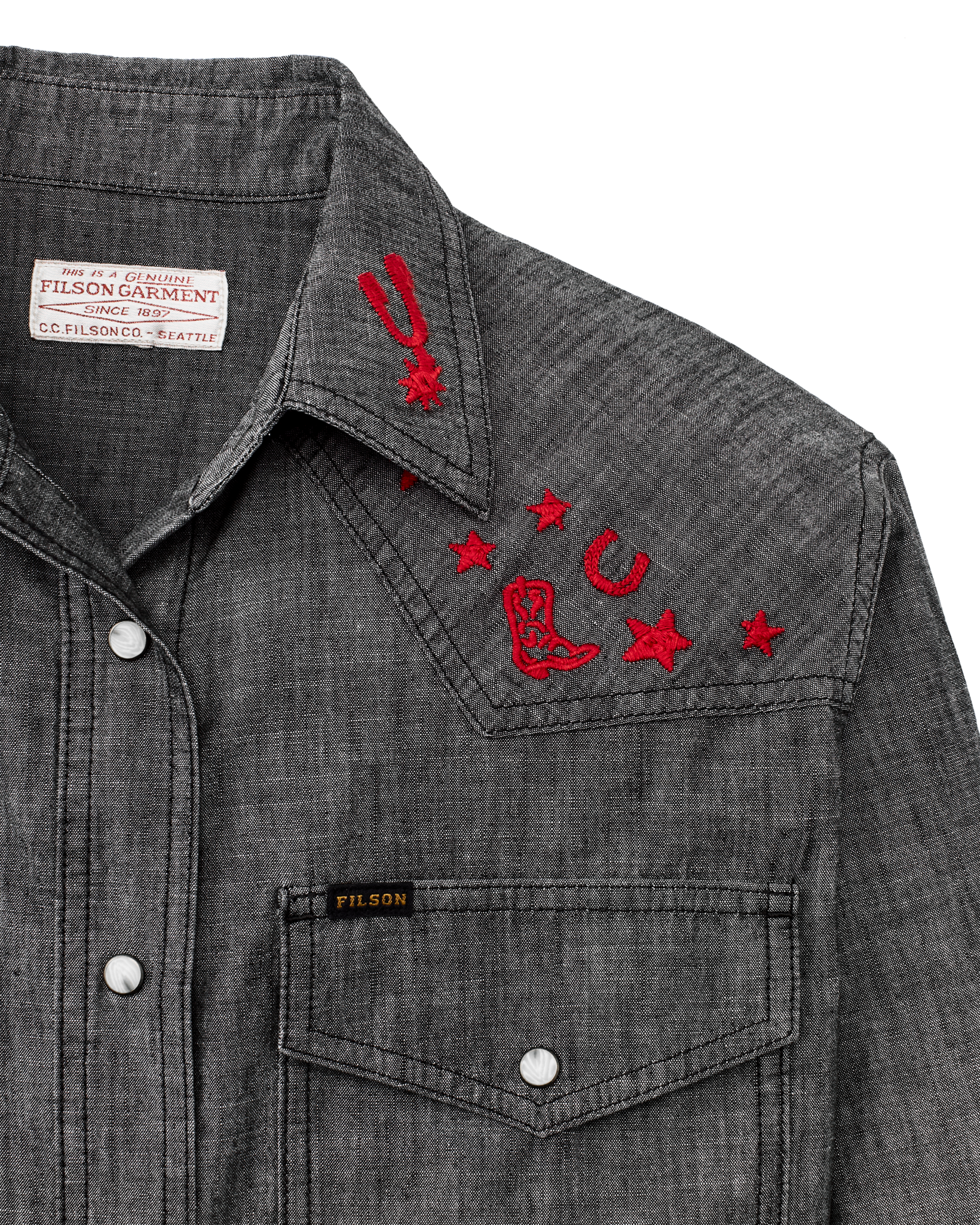 Women's Embroidered Western Shirt - Black Chambray / Western