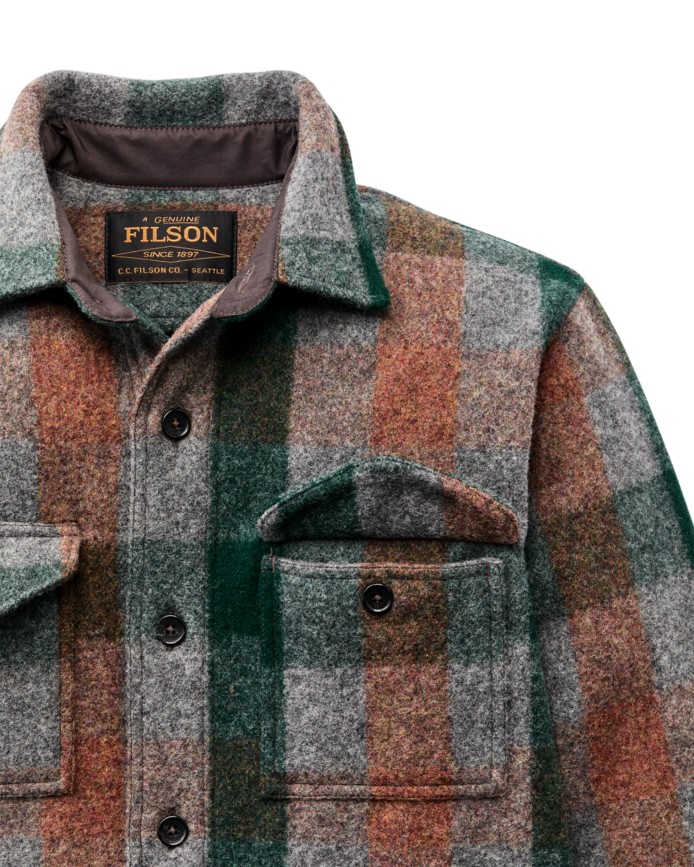 Mackinaw Wool Jac-shirt - Green / Orange / Gray Plaid