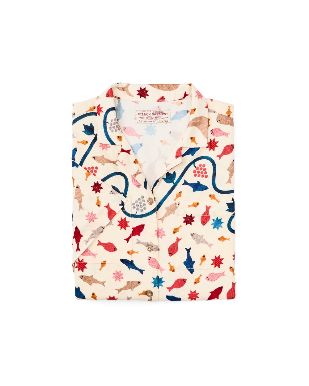 Women's Short Sleeve Camp Shirt - Natural / Whale Print