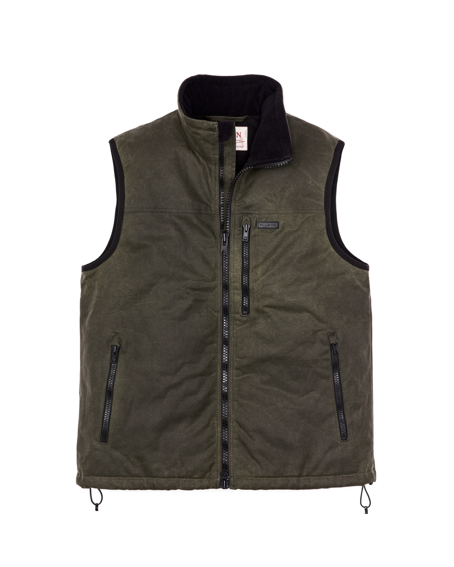 Front-facing image of the Filson Tin Cloth Primaloft Vest - Otter Green
