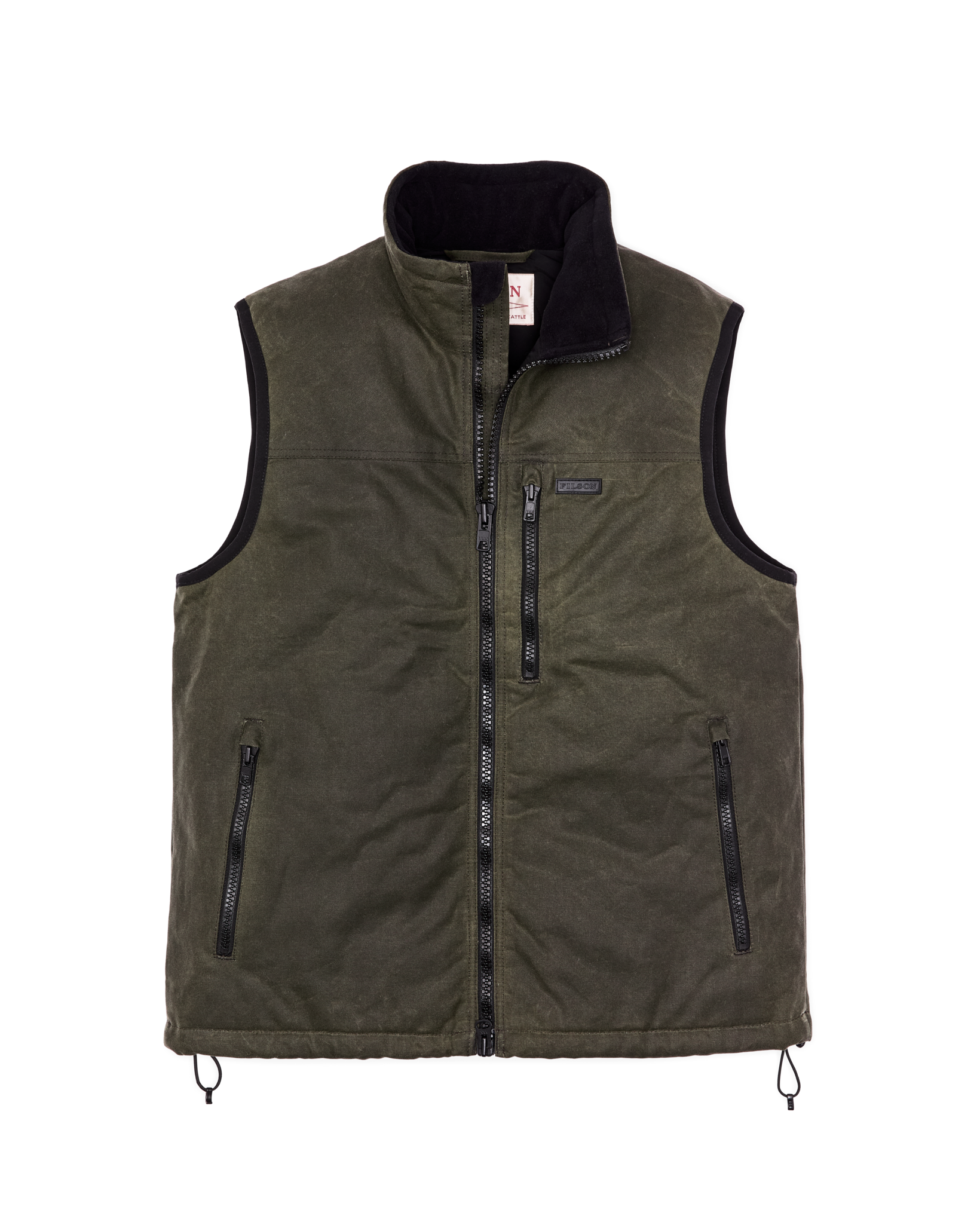 Front-facing image of the Filson Tin Cloth Primaloft Vest - Otter Green