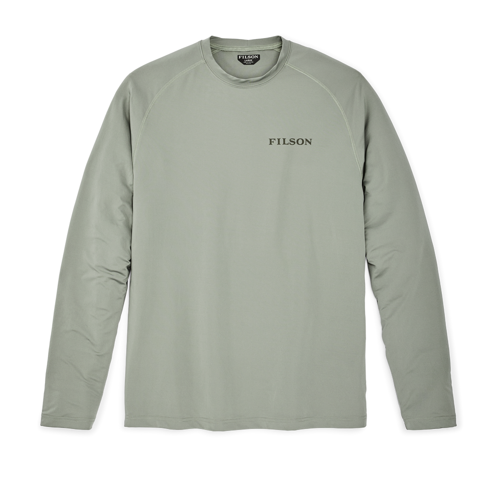 Front-facing image of the Filson Long Sleeve Barrier T-shirt - Desert Sage / Scenic