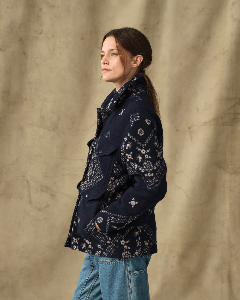 Women's Jacquard Wool Cruiser Jacket - Ink Navy