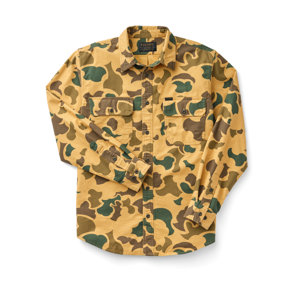 Front-facing image of the Filson Field Flannel Shirt - Light Shrub Camo