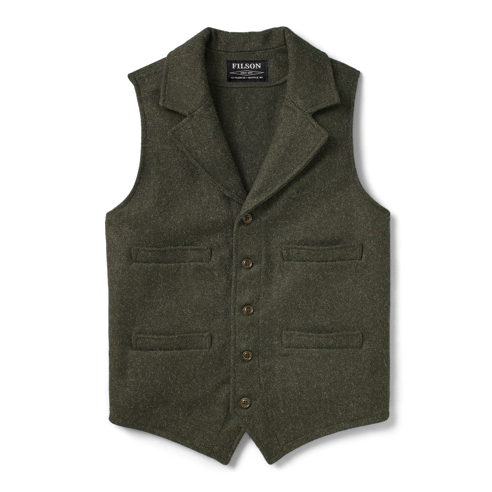 Front-facing image of the Filson Western Vest - Forest Green