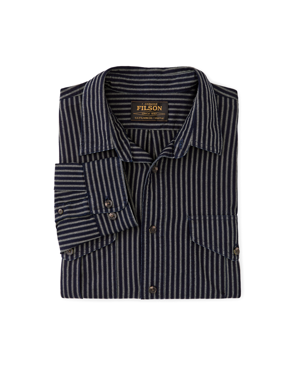 Alternate view of the Filson Lightweight Alaskan Guide Shirt - Indigo / Ticking Stripe
