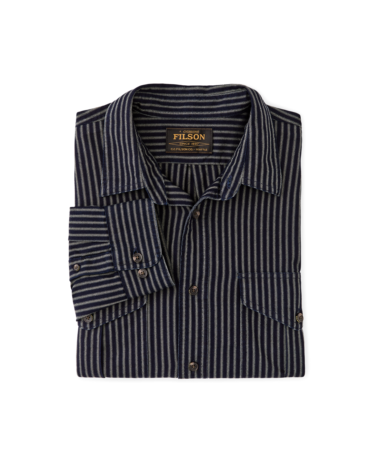 Alternate view of the Filson Lightweight Alaskan Guide Shirt - Indigo / Ticking Stripe