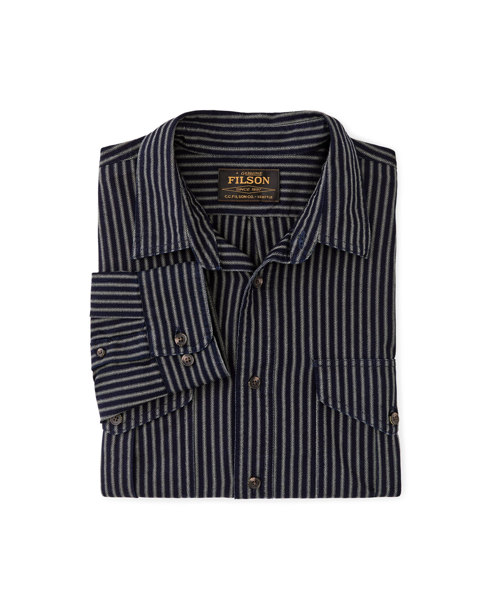 Lightweight Alaskan Guide Shirt - Indigo / Ticking Stripe | Filson