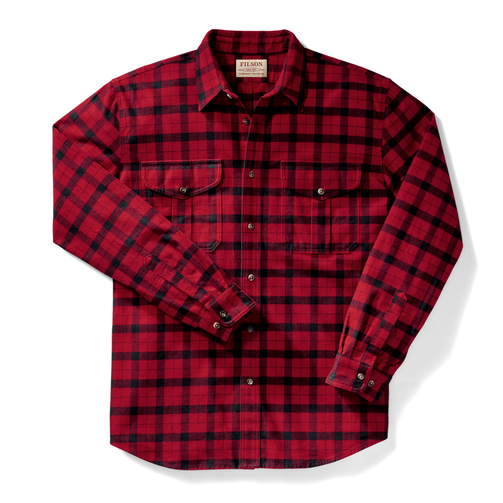 Front-facing image of the Filson Alaskan Guide Shirt - Extra Long - Red/black Plaid