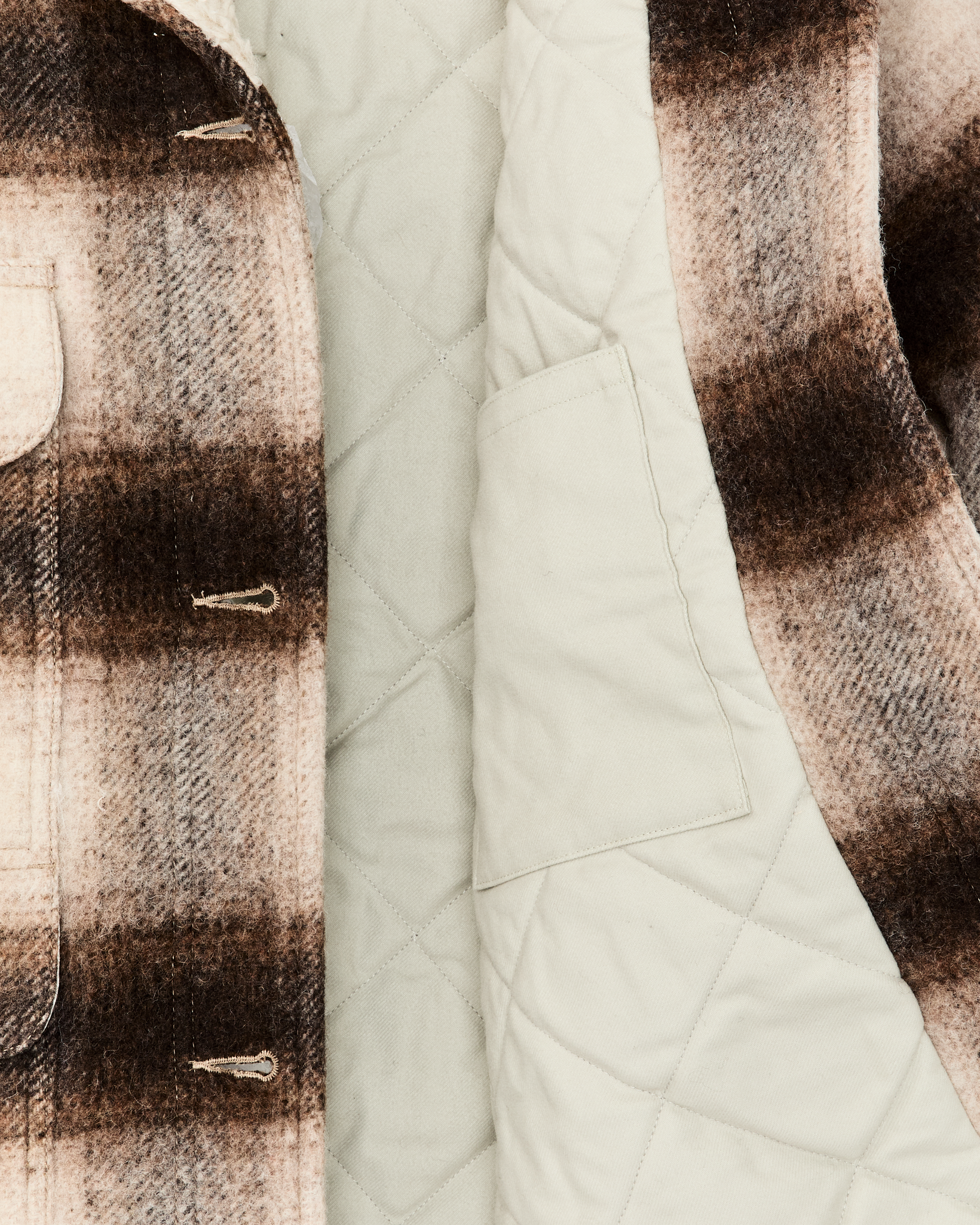 Women's Kodiak Shawl Collar Coat - Cream / Brown Shadow Plaid