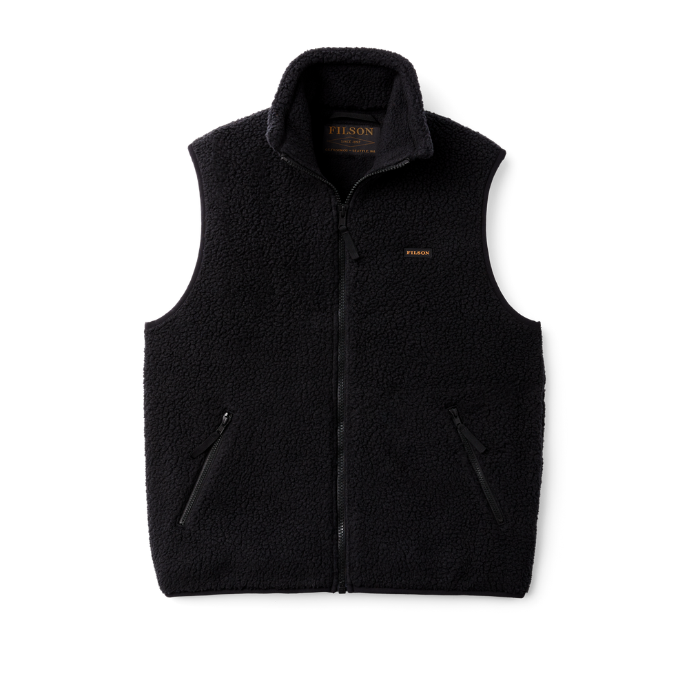 Front-facing image of the Filson Filson Hockey Sherpa Fleece Vest - Black
