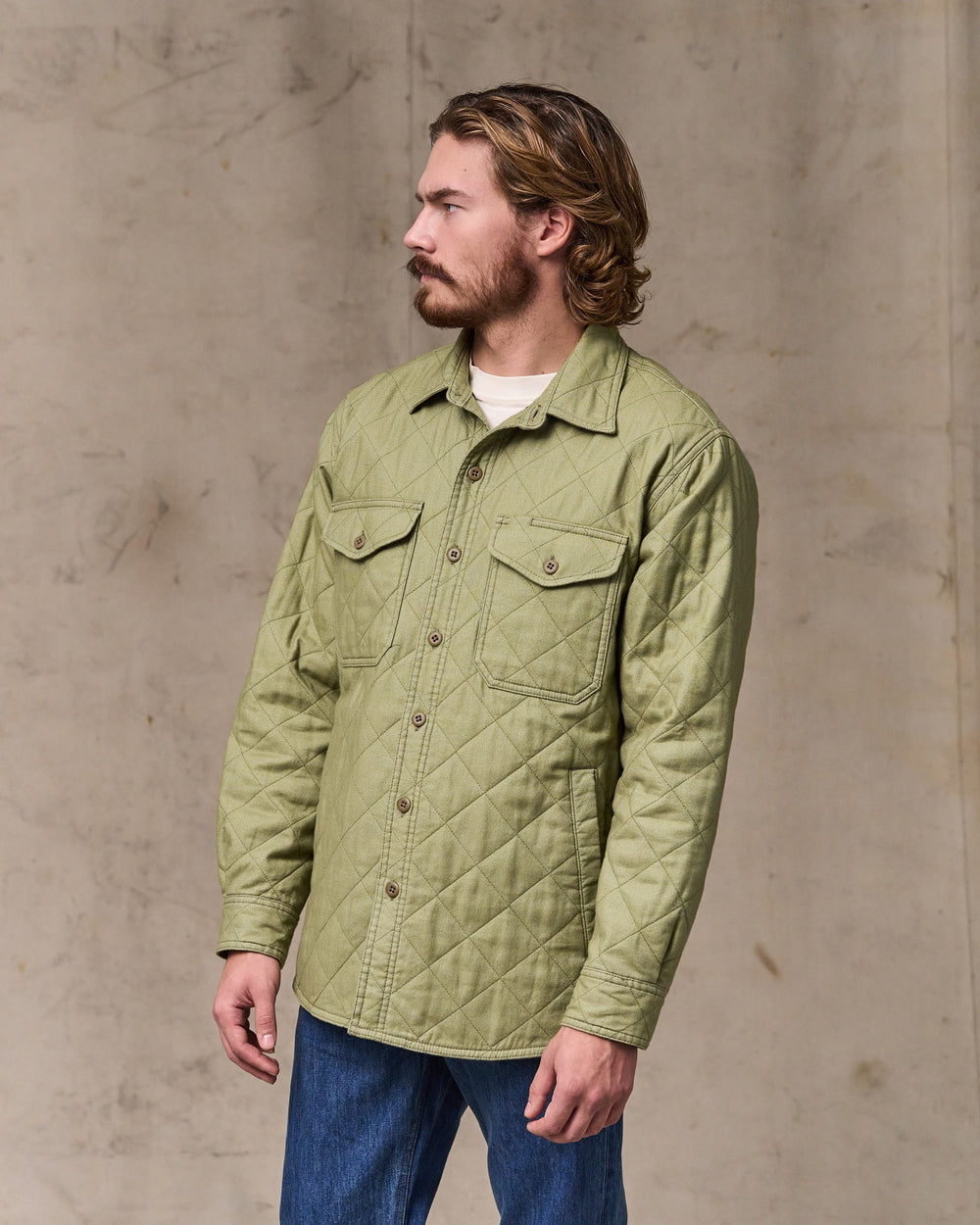 image of a model wearing Filson's Insulated Flannel Jac-shirt - Lakebed