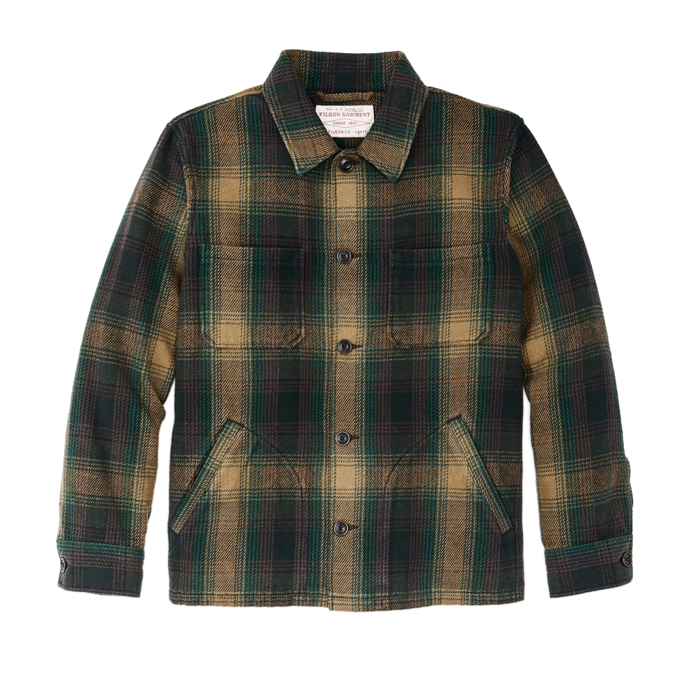 Front-facing image of the Filson Deer Island Ranch Coat - Dark Tan / Sycamore Ombre