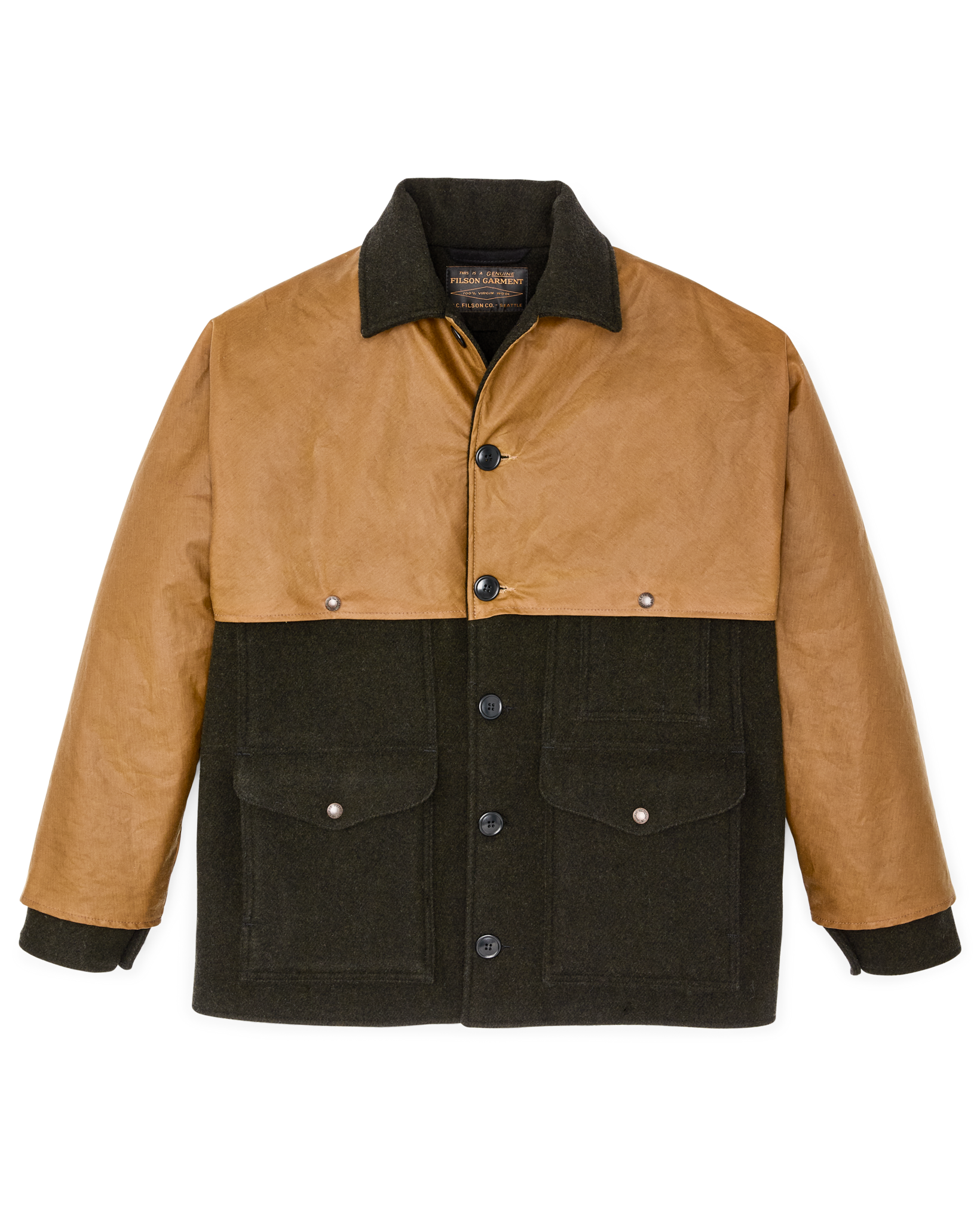 Mackinaw Wool Caped Cruiser Jacket - Peat Black / Dark Tan | Filson Mackinaw Wool Caped Cruiser Jacket - Peat Black / Dark Tan | Filson