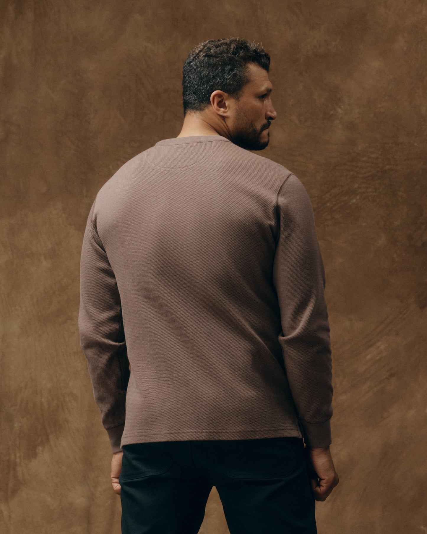 Waffle Knit Thermal Crewneck - Brown