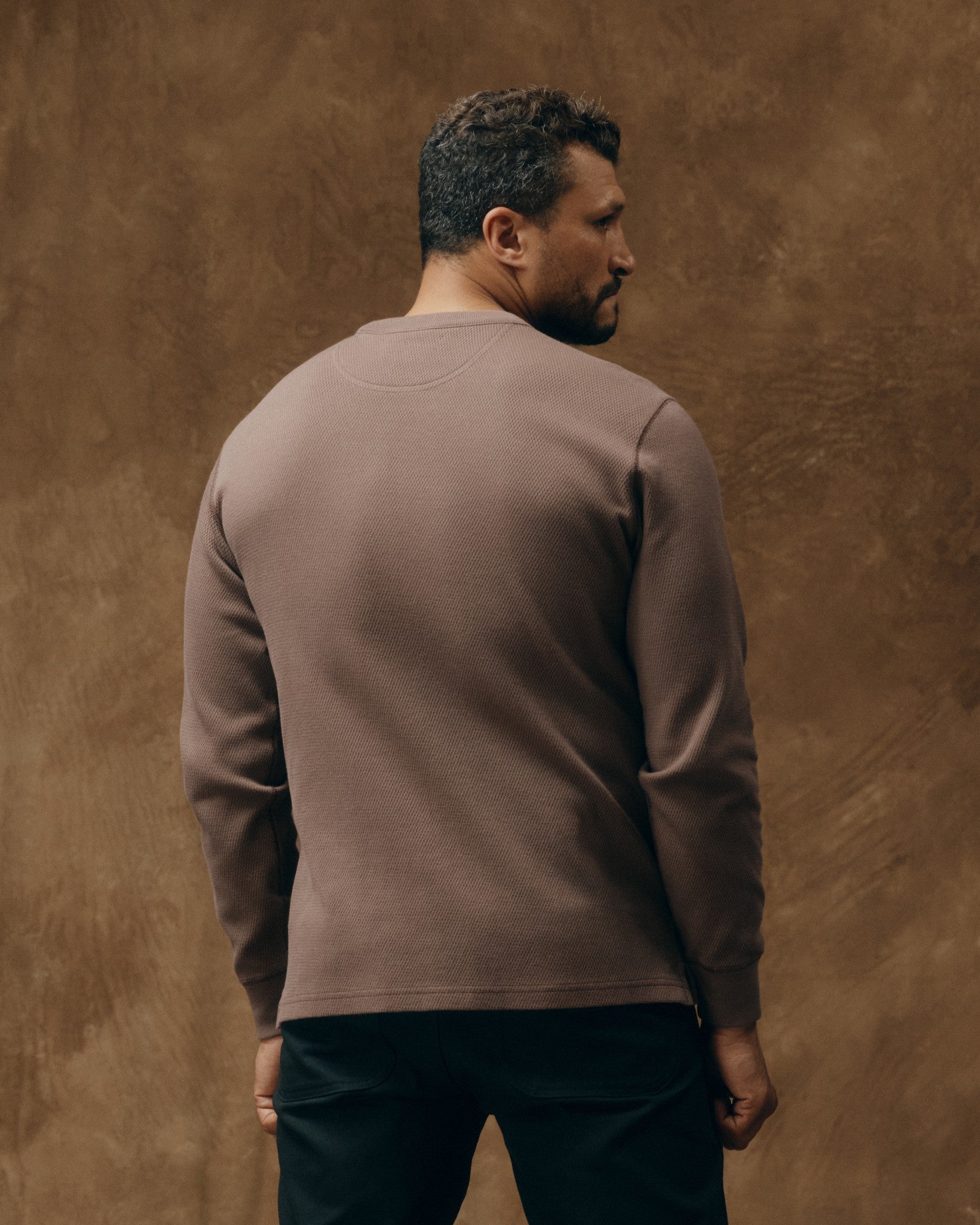 Waffle Knit Thermal Crewneck - Brown