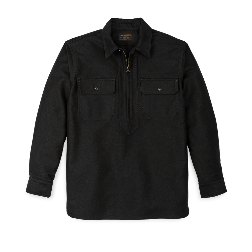 Front-facing image of the Filson Moleskin Quarter Zip Shirt - Black