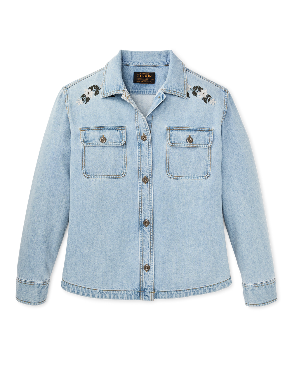Women's Embroidered Denim Shirt - Pale Indigo
