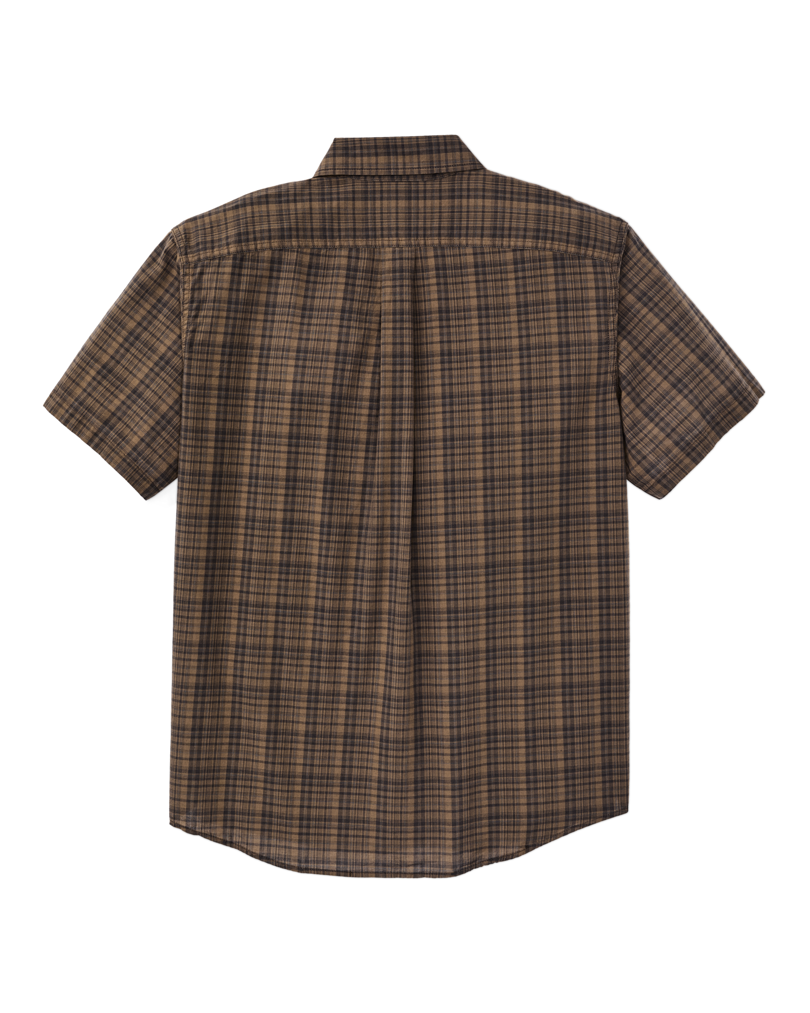 Short Sleeve Madras Popover Shirt - Brown / Olive Plaid