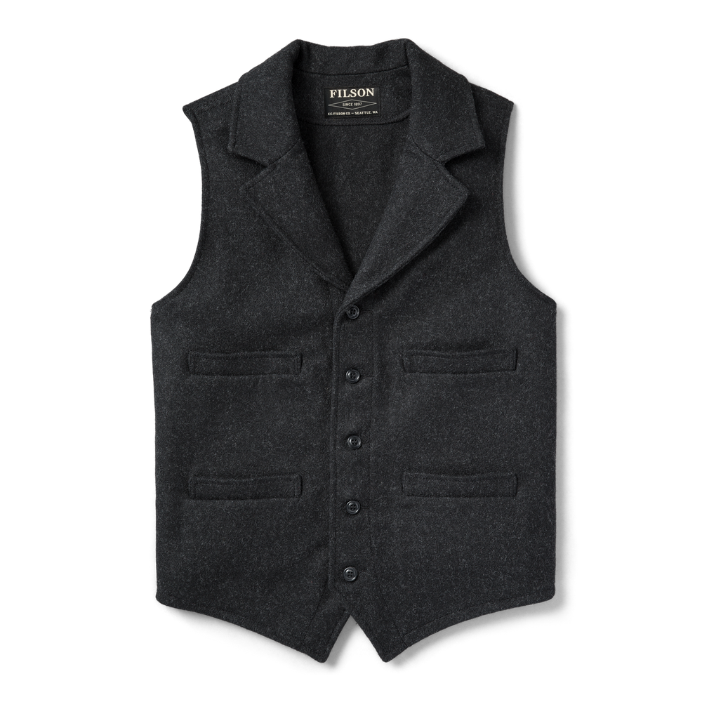 Front-facing image of the Filson Western Vest - Charcoal